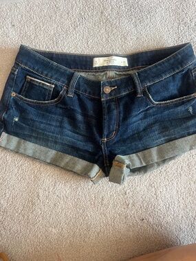Abercrombie & Fitch Dark Blue Rolled Hem Denim Shorts